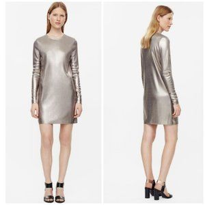 COS Metallic Coated Mini Dress - Silvery Finish Size Small